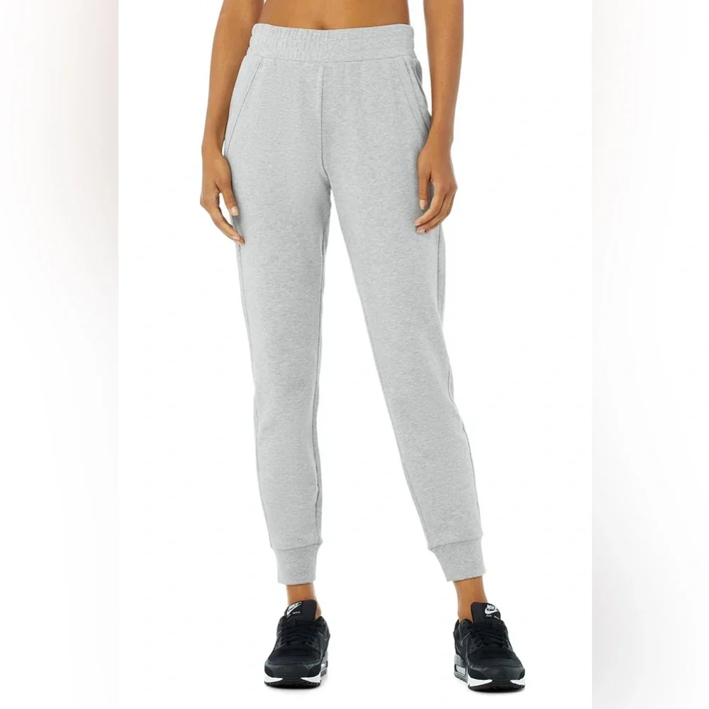 Alo Unwind Heathered Gray High Rise Cotton Blend Relaxed Ankle Sweatpants EUC S